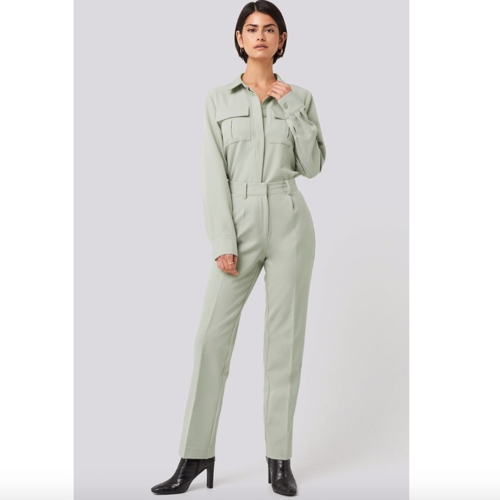 New NA-KD Straight Suit Pants Trousers - Green - Picture 2 of 11